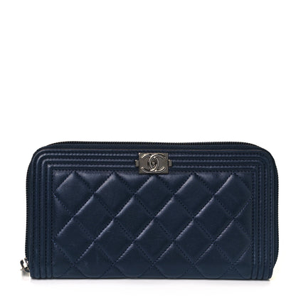 Chanel Lambskin Quilted Boy Zip Around Wallet Navy 1 of 11