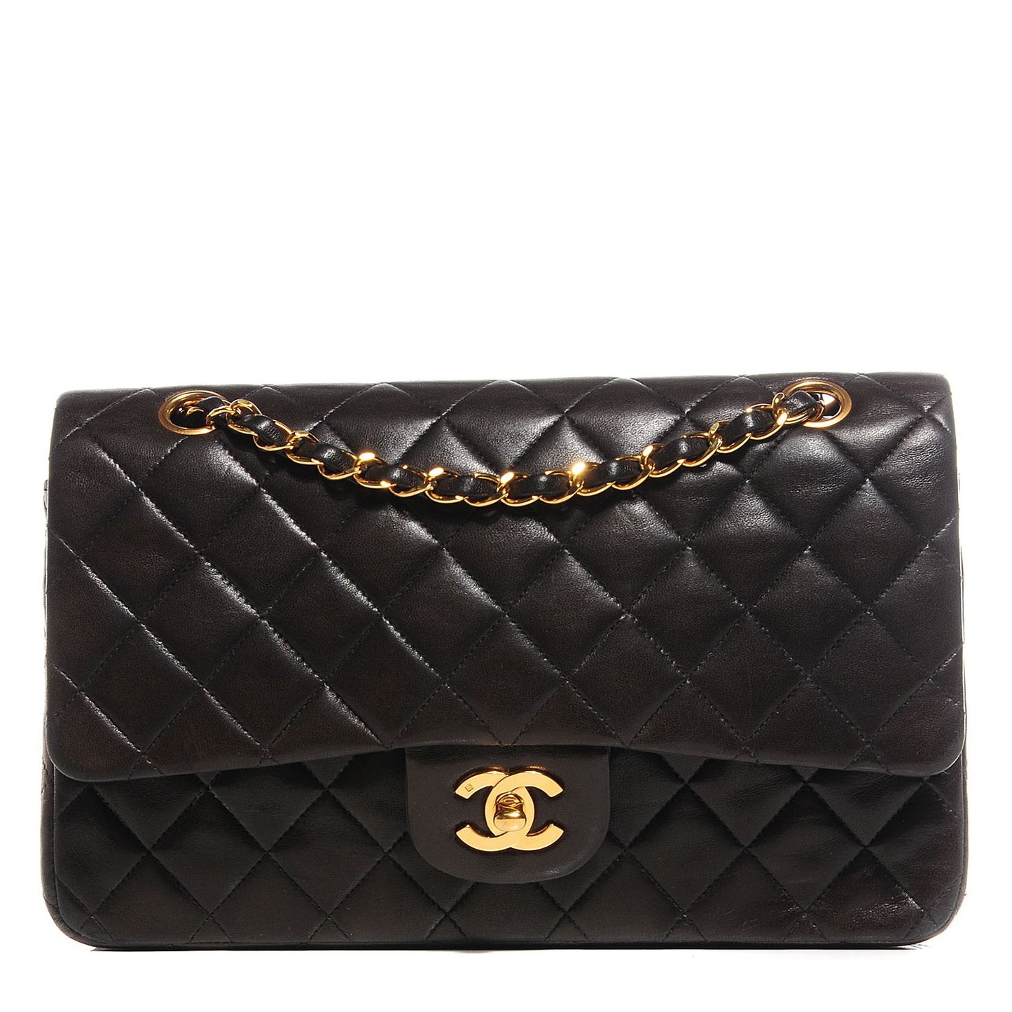 Lambskin Quilted Medium Double Flap Black
