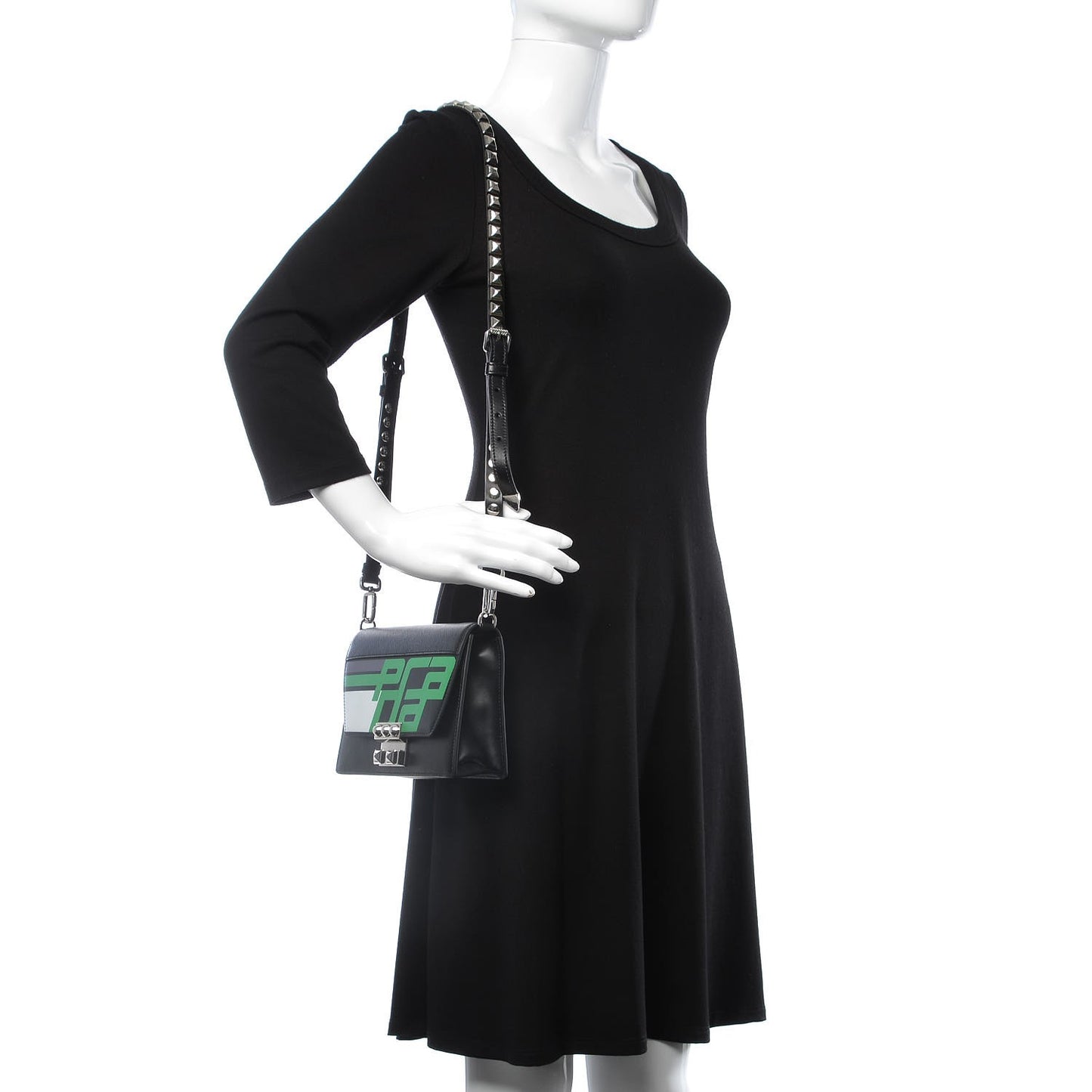City Calfskin Saffiano Racing Logo Elektra Shoulder Bag Black Verde