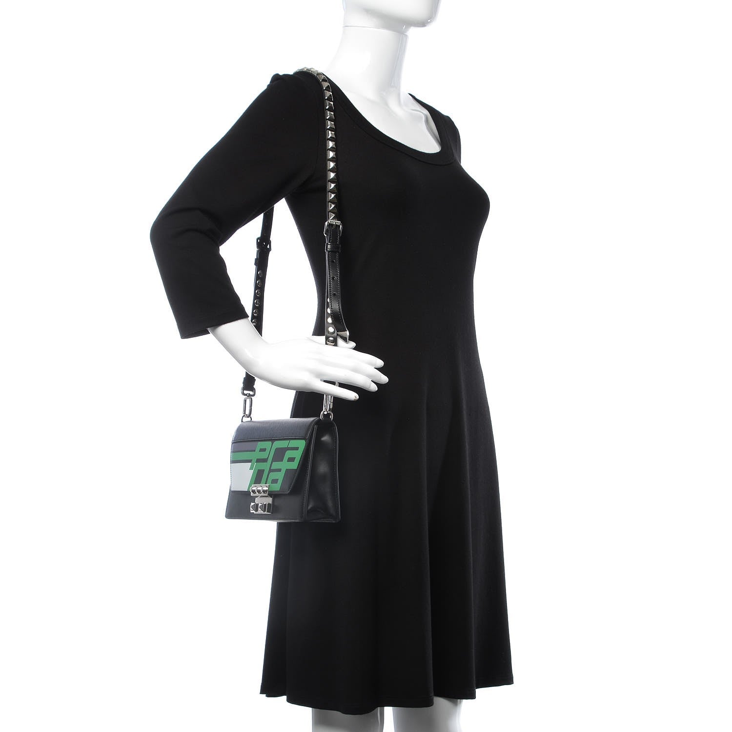 Prada City Calfskin Saffiano Racing Logo Elektra Shoulder Bag Black Verde 2 of 9