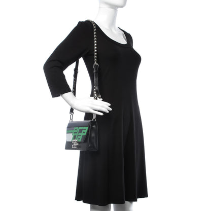 Prada City Calfskin Saffiano Racing Logo Elektra Shoulder Bag Black Verde 2 of 9