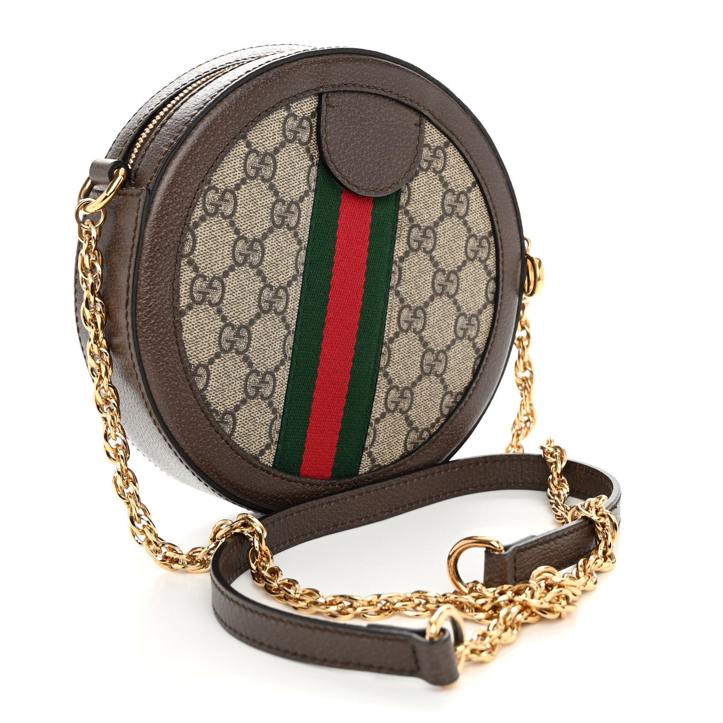 GG Supreme Monogram Web Mini Ophidia Round Shoulder Bag Brown