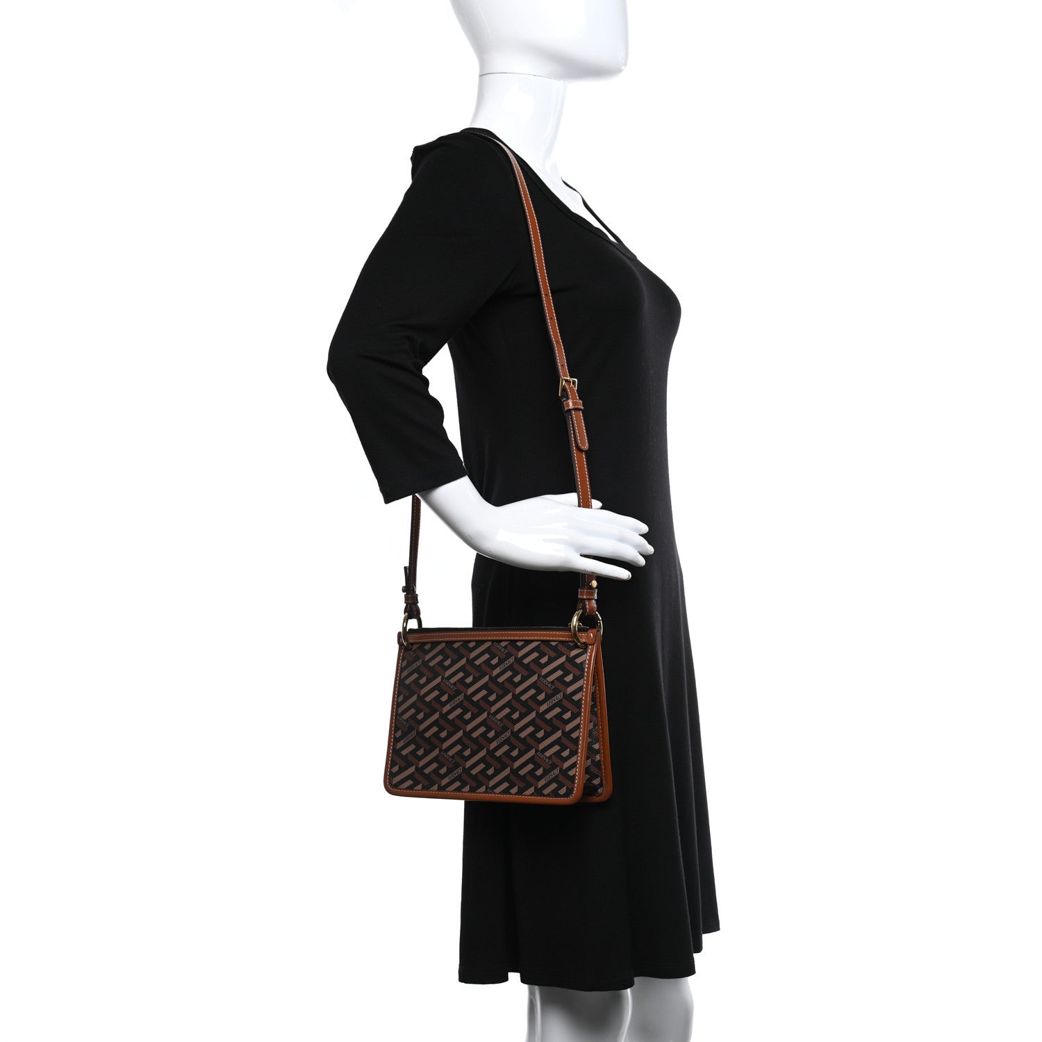 Versace Coated Canvas Medium La Greca Signature Pouch Black Caramel 2 of 9