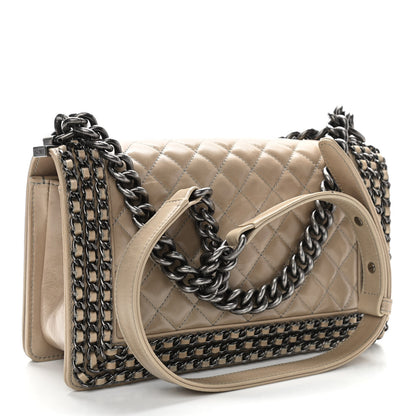 Chanel Glazed Calfskin Quilted Medium Boy Chained Flap Beige 2 of 9