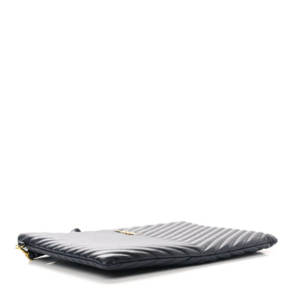 Saint Laurent Calfskin Matelasse Chevron Monogram Document Holder Marine 4 of 9