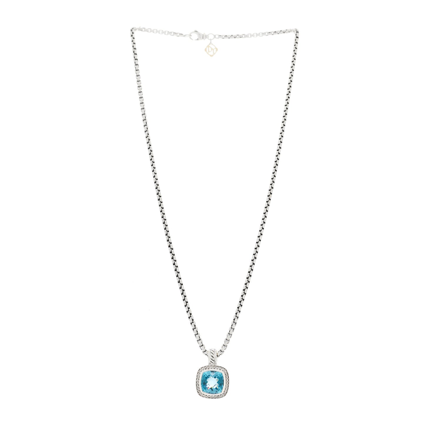 Sterling Silver Diamond Blue Topaz 7mm Petite Albion Pendant Necklace