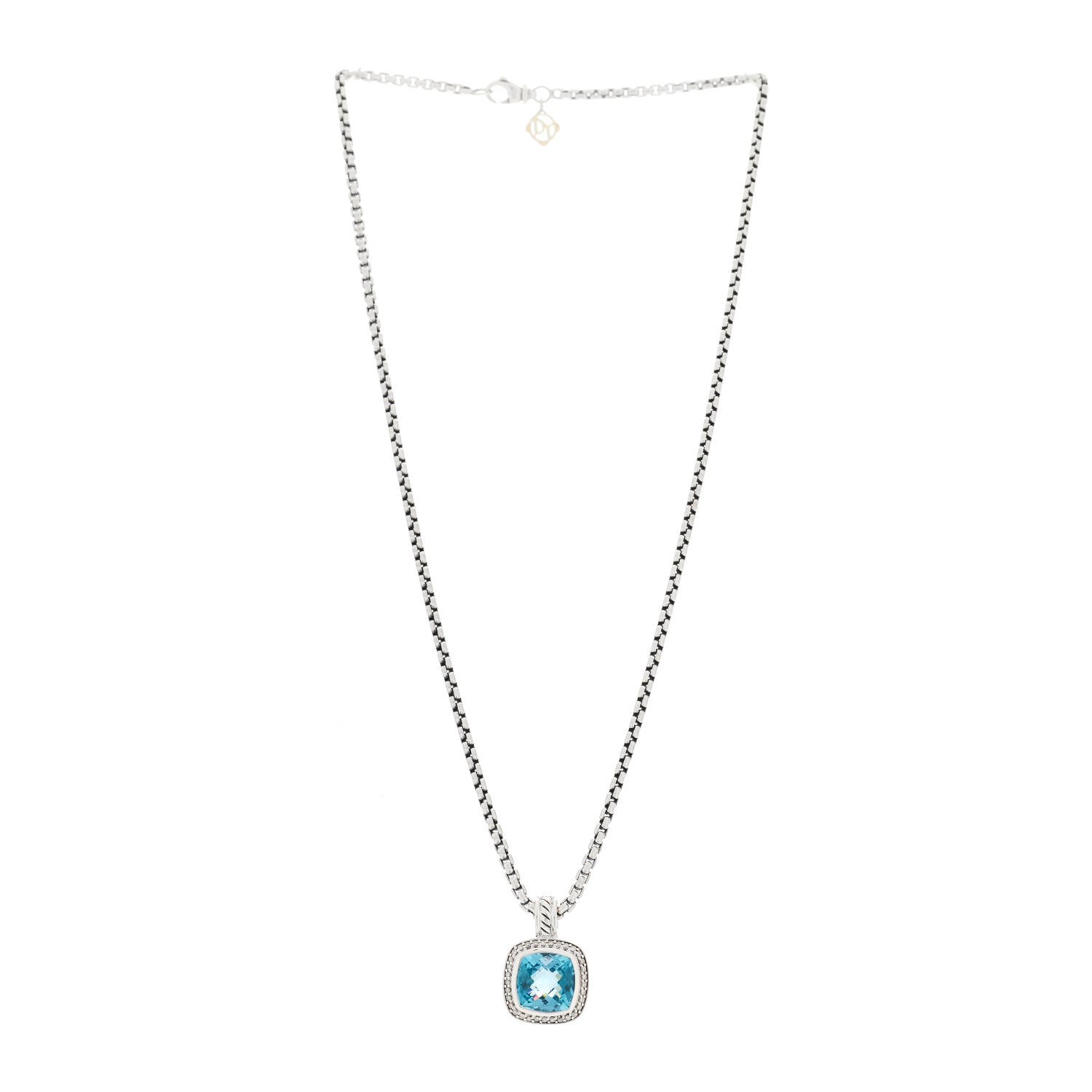 David Yurman Sterling Silver Diamond Blue Topaz 7mm Petite Albion Pendant Necklace 3 of 6