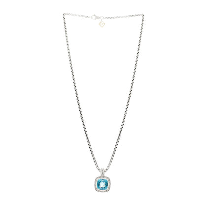 David Yurman Sterling Silver Diamond Blue Topaz 7mm Petite Albion Pendant Necklace 3 of 6