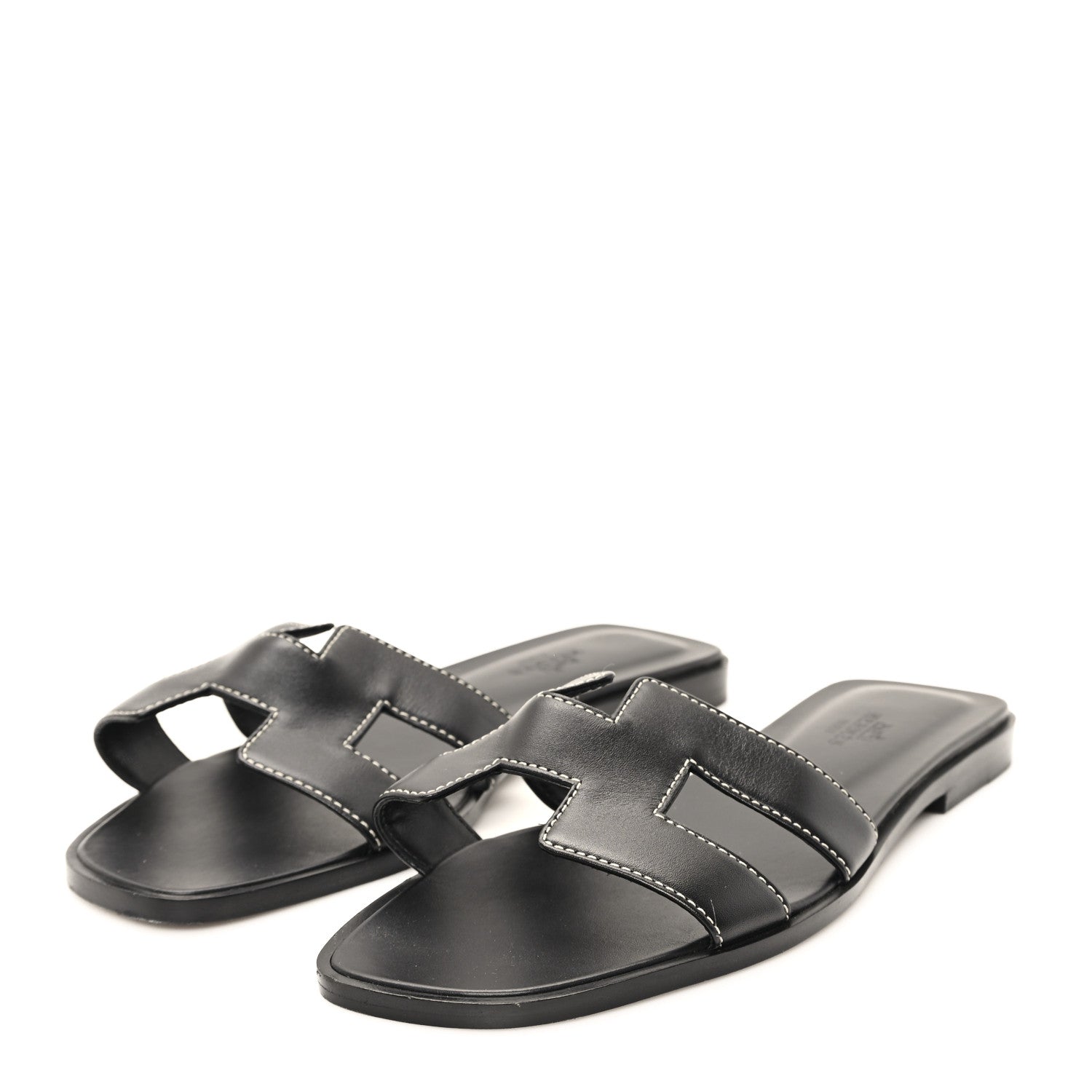 Hermes Box Calfskin Oran Sandals 36.5 Black 4 of 10