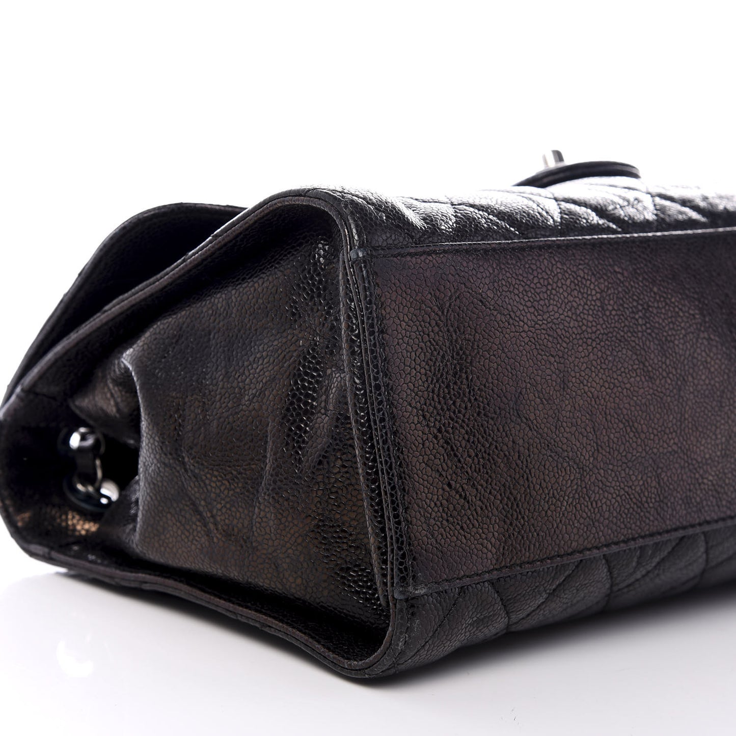 Crumpled Grained Calfskin Jumbo CC Crave Flap Black
