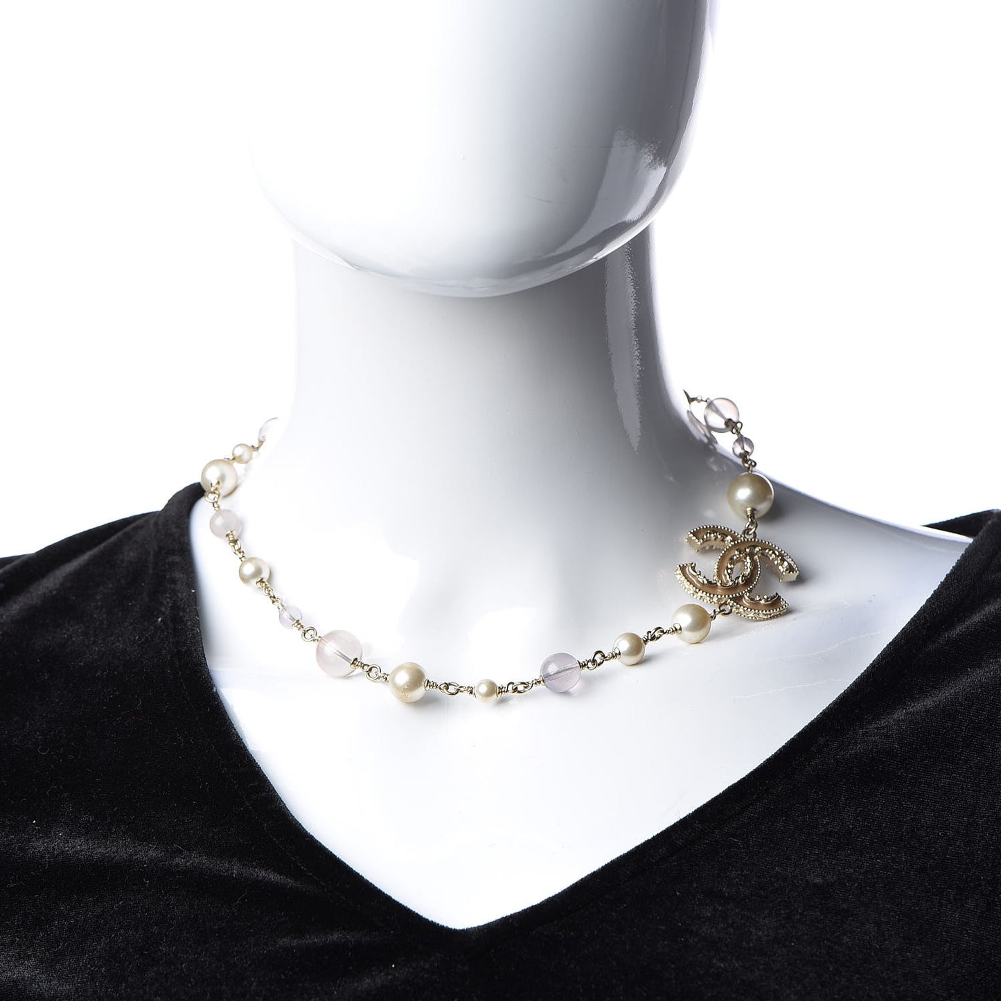 Pearl Beaded CC Necklace Gold Purple