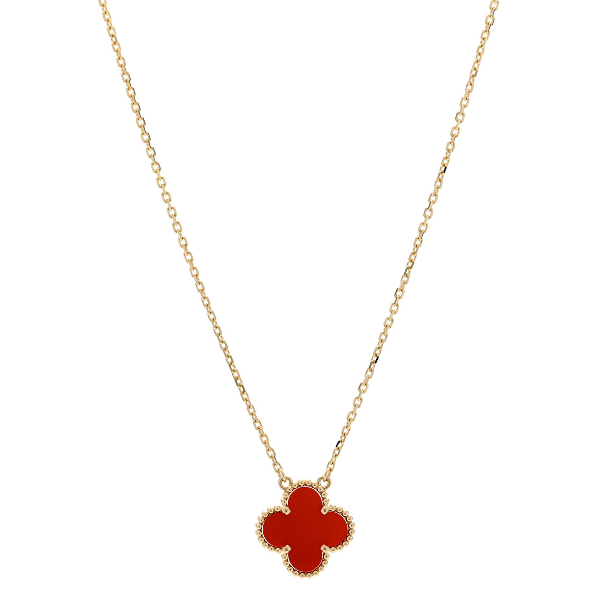 Van Cleef & Arpels 18K Yellow Gold Carnelian Vintage Alhambra Pendant Necklace 1 of 6