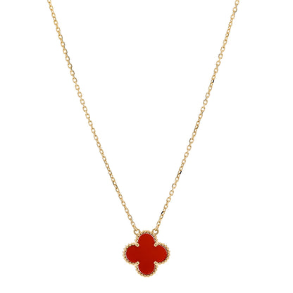 Van Cleef & Arpels 18K Yellow Gold Carnelian Vintage Alhambra Pendant Necklace 1 of 6