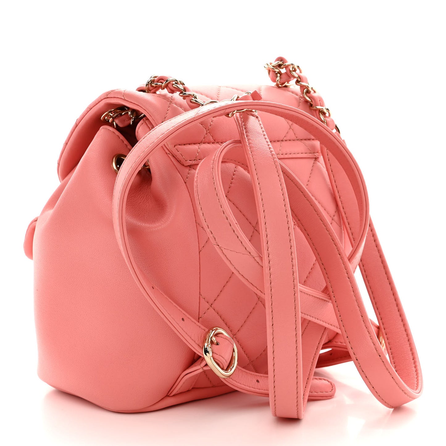 Lambskin Quilted Small Duma Drawstring Backpack Pink