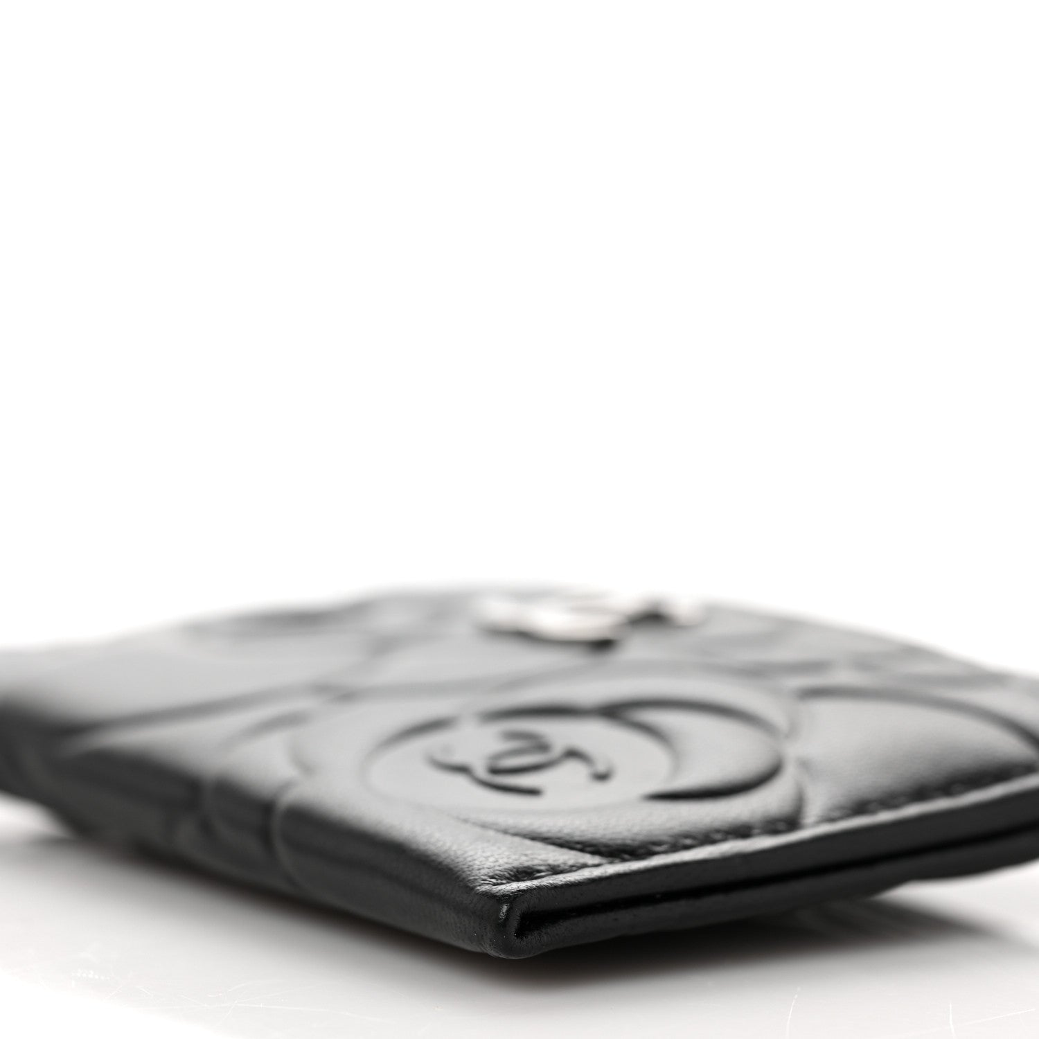 Chanel Lambskin Camellia Embossed Card Holder Black 9 of 10