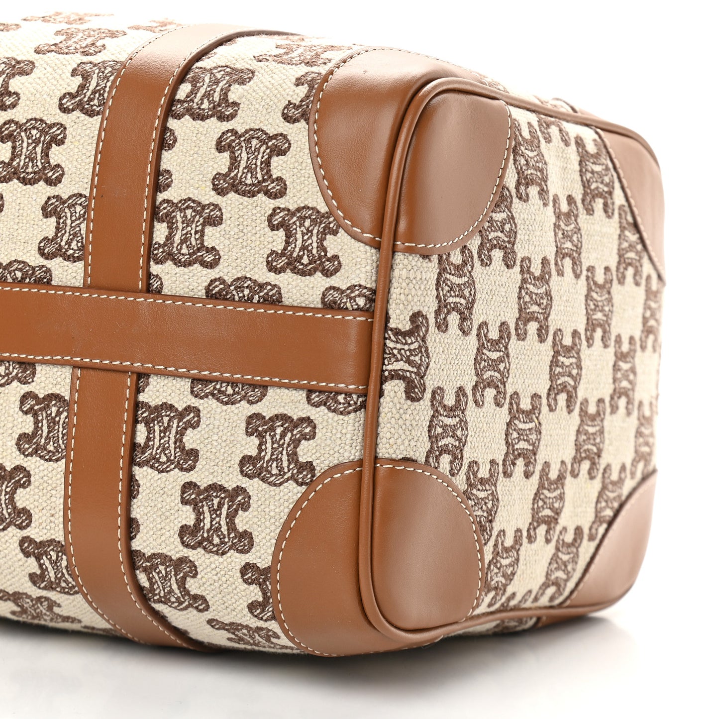 Triomphe Textile Calfskin Small Boston Bag Brown