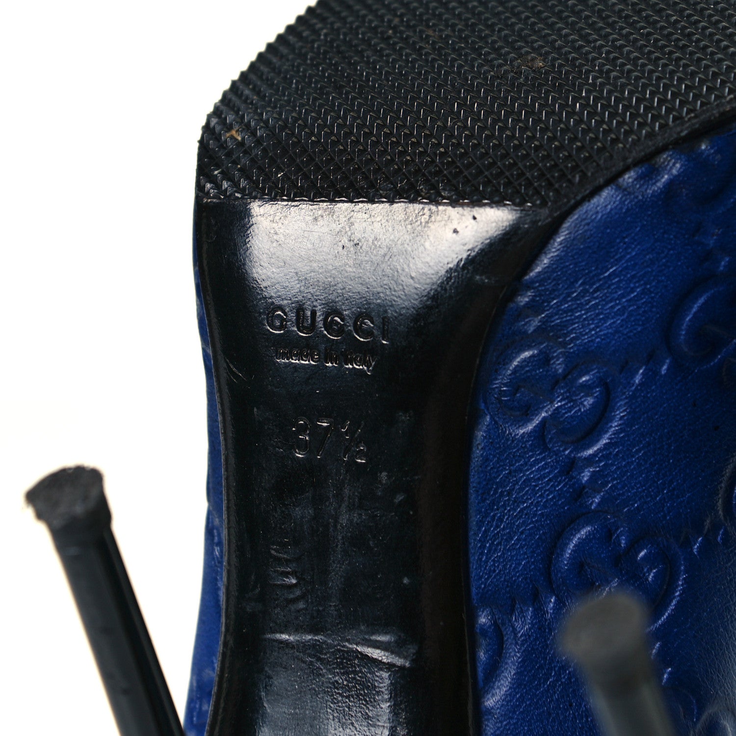 Gucci Soft Guccissima GG Peep Toe Heels 37.5 Blu Cina 9 of 12