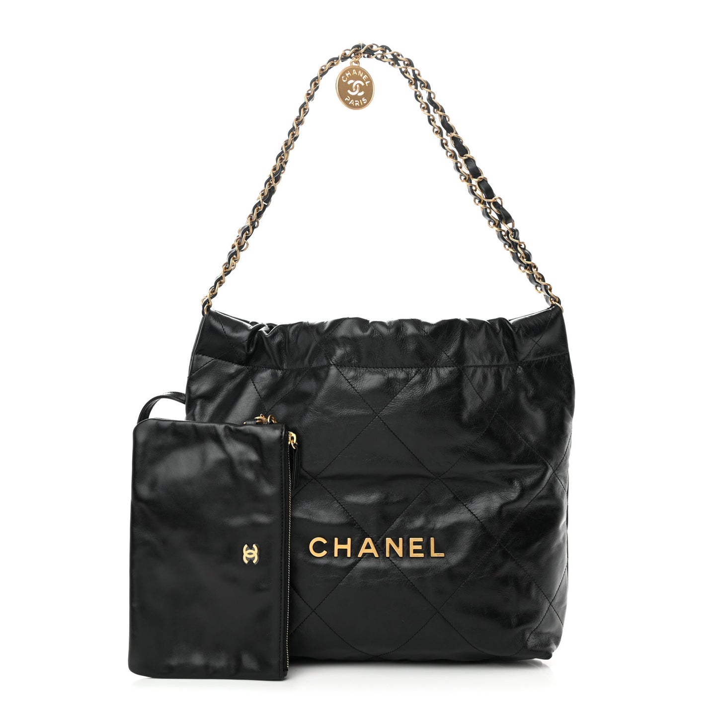 Shiny Calfskin Quilted Small Chanel 22 Black
