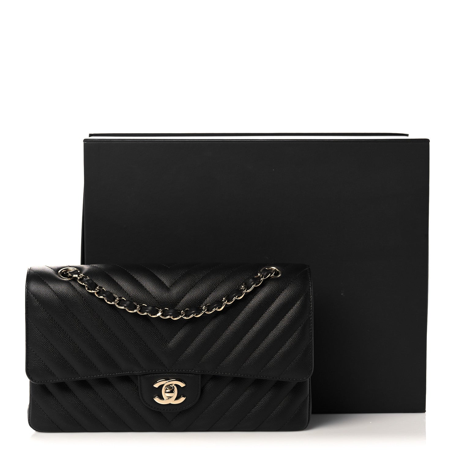 Chanel Caviar Chevron Quilted Medium Double Flap Black 13 of 13