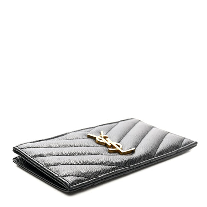 Saint Laurent Grain De Poudre Matelasse Chevron Monogram Fragments Zippered Card Case Black 4 of 10