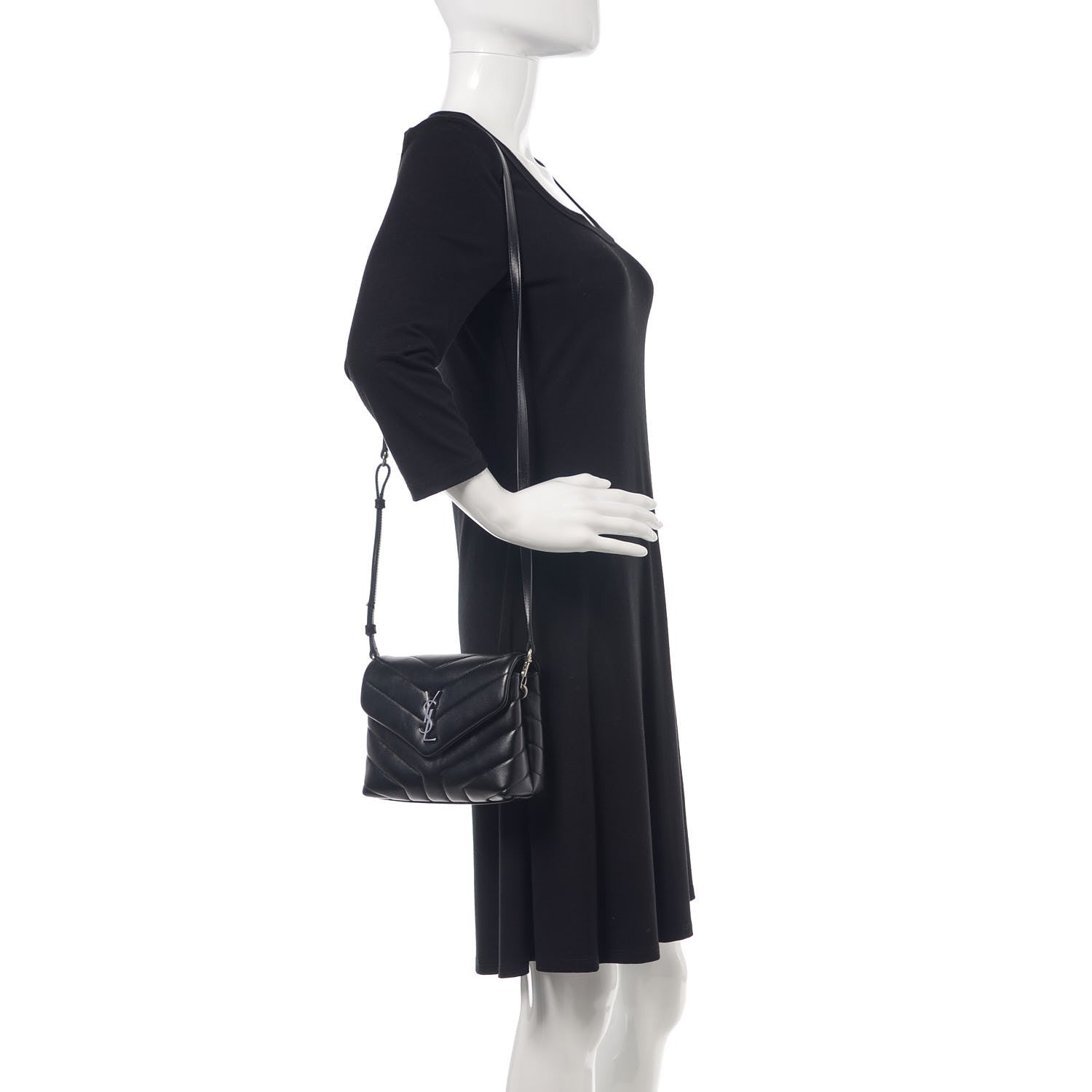 Saint Laurent Calfskin Y Quilted Monogram Toy Loulou Crossbody Bag Black 2 of 11