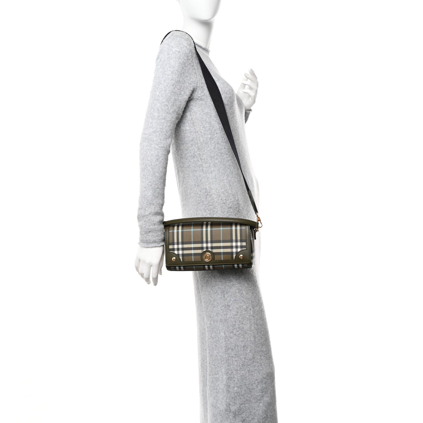 Coated Canvas Calfskin Vintage Check Note Top Handle Shoulder Bag Olive Green