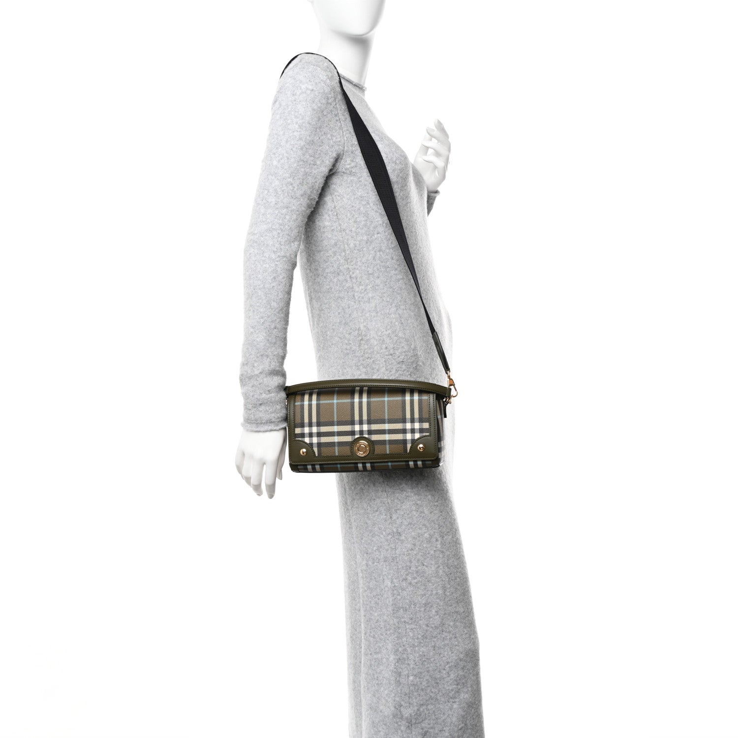 Burberry Coated Canvas Calfskin Vintage Check Note Top Handle Shoulder Bag Olive Green 2 of 10