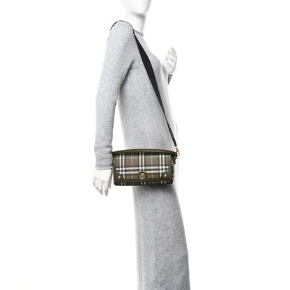 Burberry Coated Canvas Calfskin Vintage Check Note Top Handle Shoulder Bag Olive Green 2 of 10
