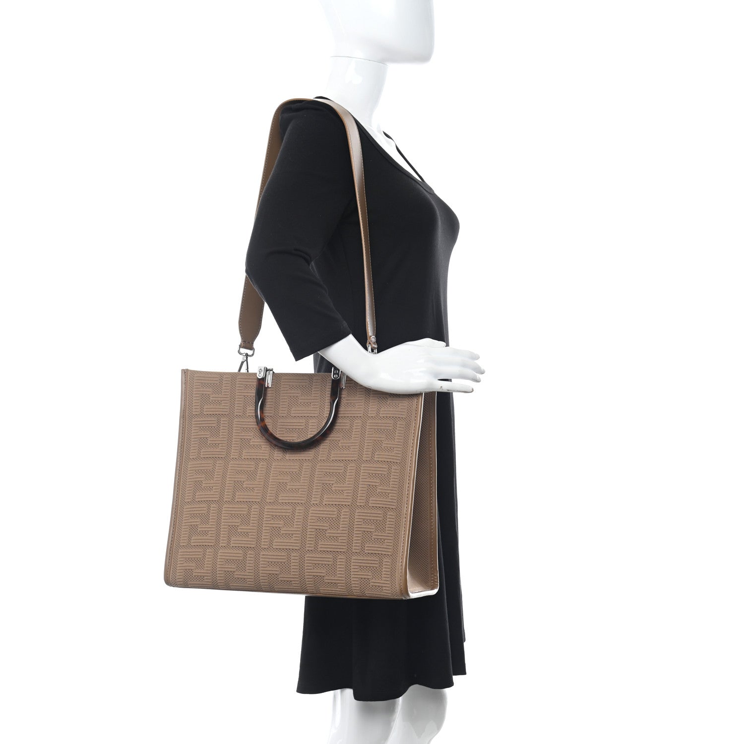 Fendi Technical Fabric Plexiglass FF Medium Fendi Sunshine Shopper Tote Sand 2 of 10
