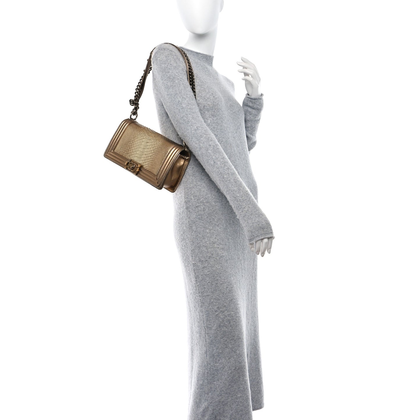 Snakeskin Medium Boy Flap Gold