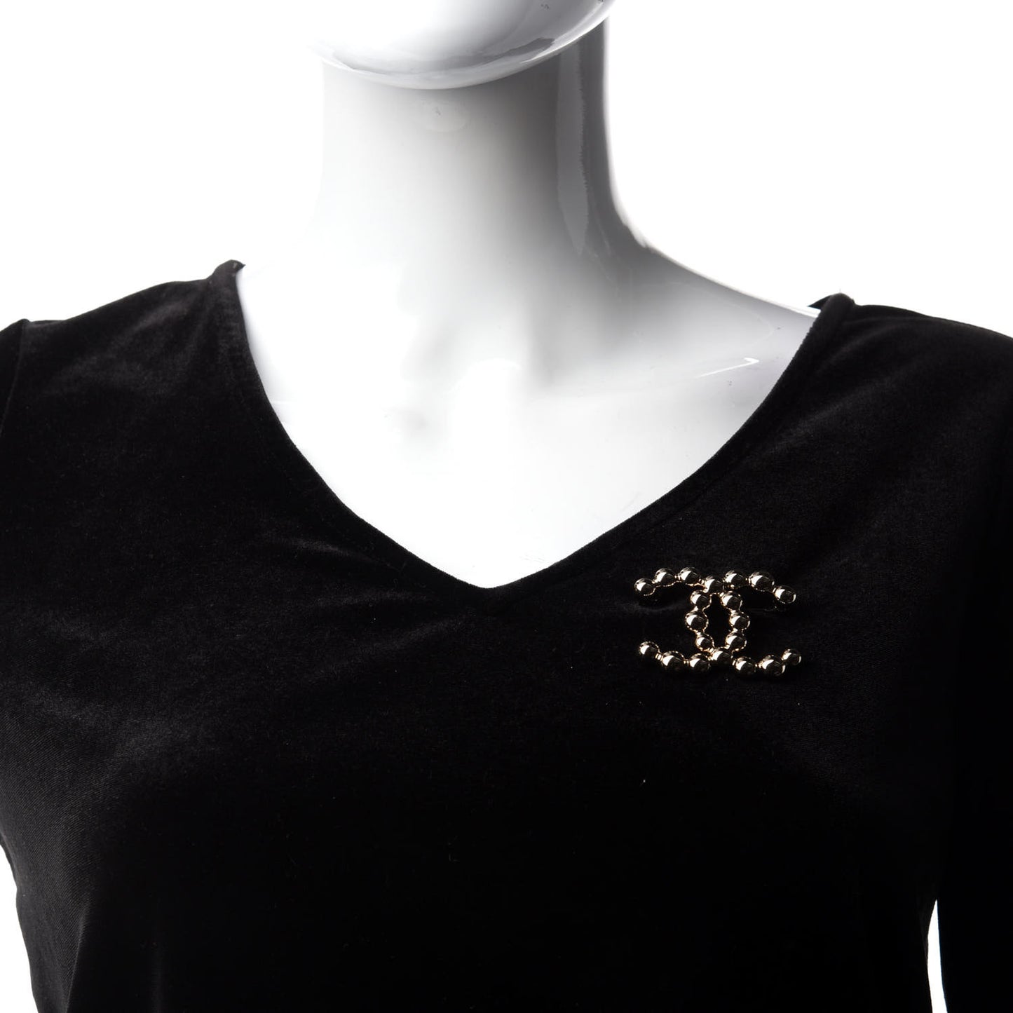 Metal Beaded CC Brooch Gold