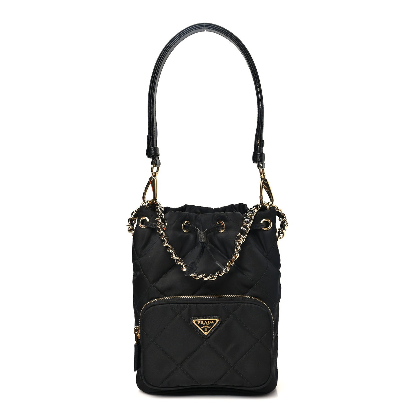 Re-Nylon Saffiano Stitched Re-Edition 1995 Chaine Drawstring Bucket Bag Black
