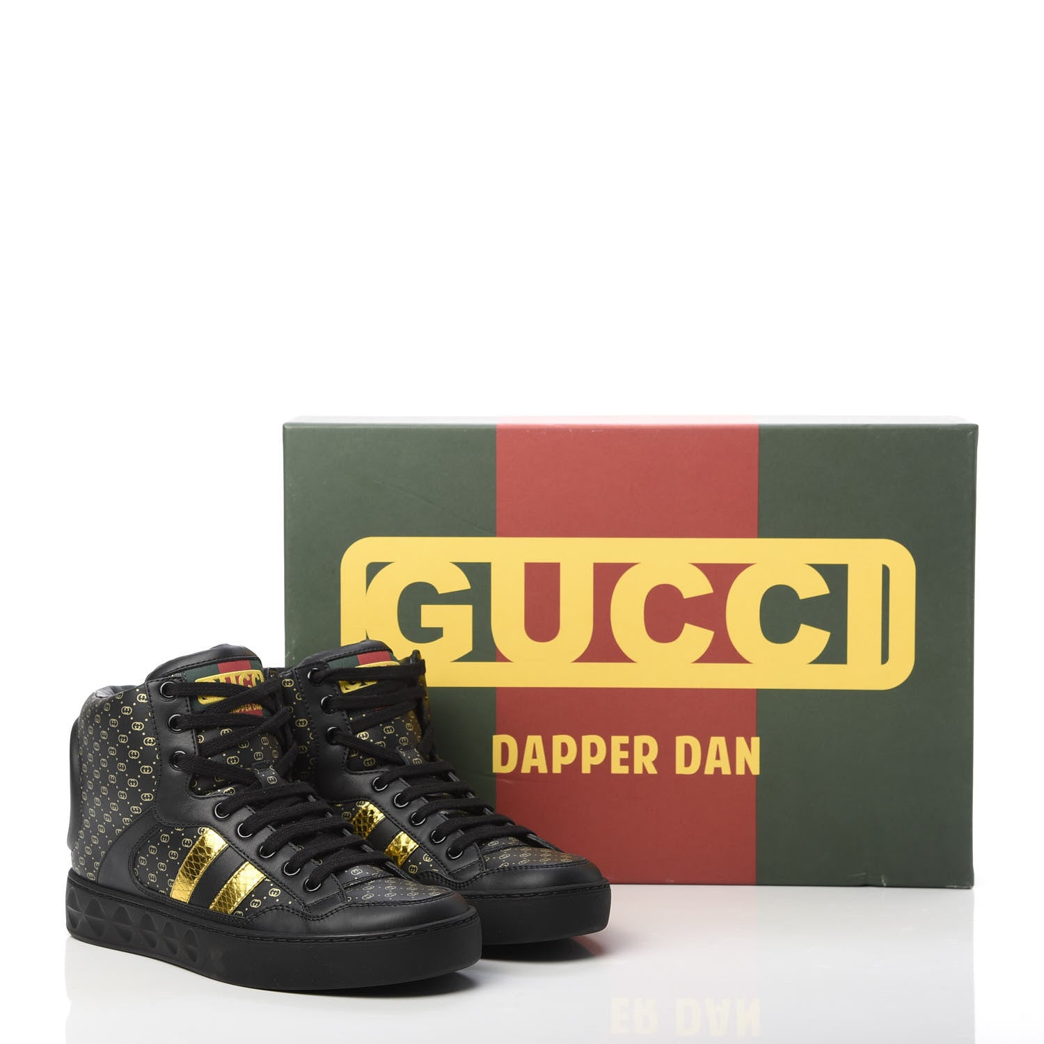 Gucci X DAPPER DAN Calfskin Laminated Ayers GG Micro Monogram Womens High Top Sneakers 35.5 Black 8 of 9