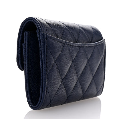 Chanel Caviar Quilted Flap Card Holder Wallet Navy Blue 3 of 9