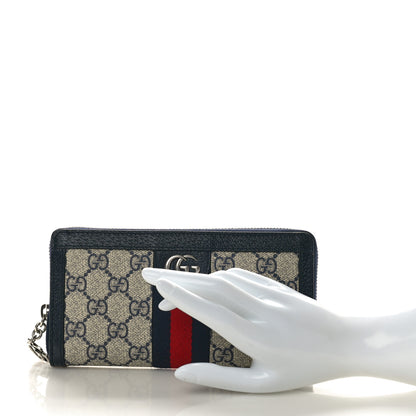 Gucci GG Supreme Monogram Textured Dollar Calfskin Web Ophidia Zip Around Wallet Beige Blue 2 of 7