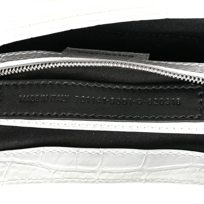 Balenciaga Calfskin Crocodile Embossed Small Lindsay Shoulder Bag Optic White 7 of 11