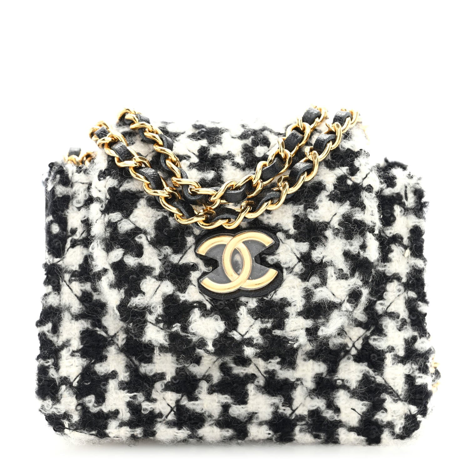 Chanel Tweed Houndstooth Quilted Mini Accordion Clutch With Chain White Black 1 of 10