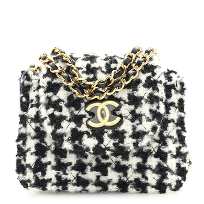 Chanel Tweed Houndstooth Quilted Mini Accordion Clutch With Chain White Black 1 of 10