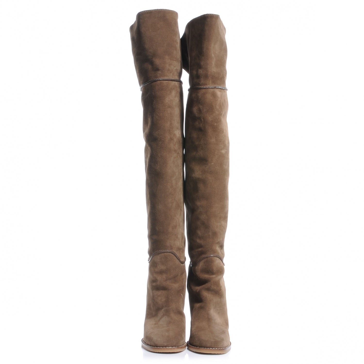 Louis Vuitton Suede Over The Knee Heeled Boots 38.5 Tan 4 of 10