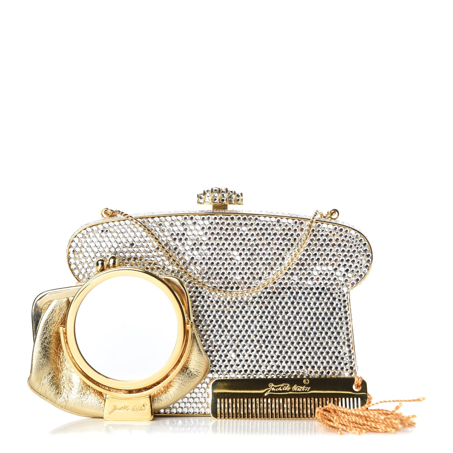 Judith Leiber Swarovski Crystal Minaudiere Clutch Silver 1 of 16