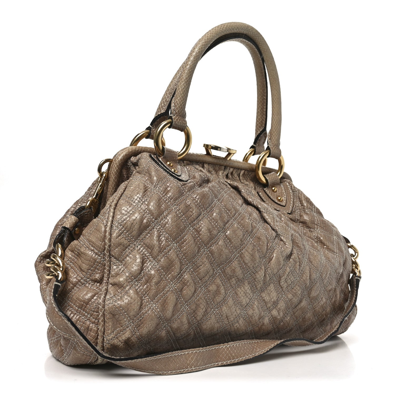Marc Jacobs Snakeskin Embossed Calfskin Quilted Studded Beige 3 of 9
