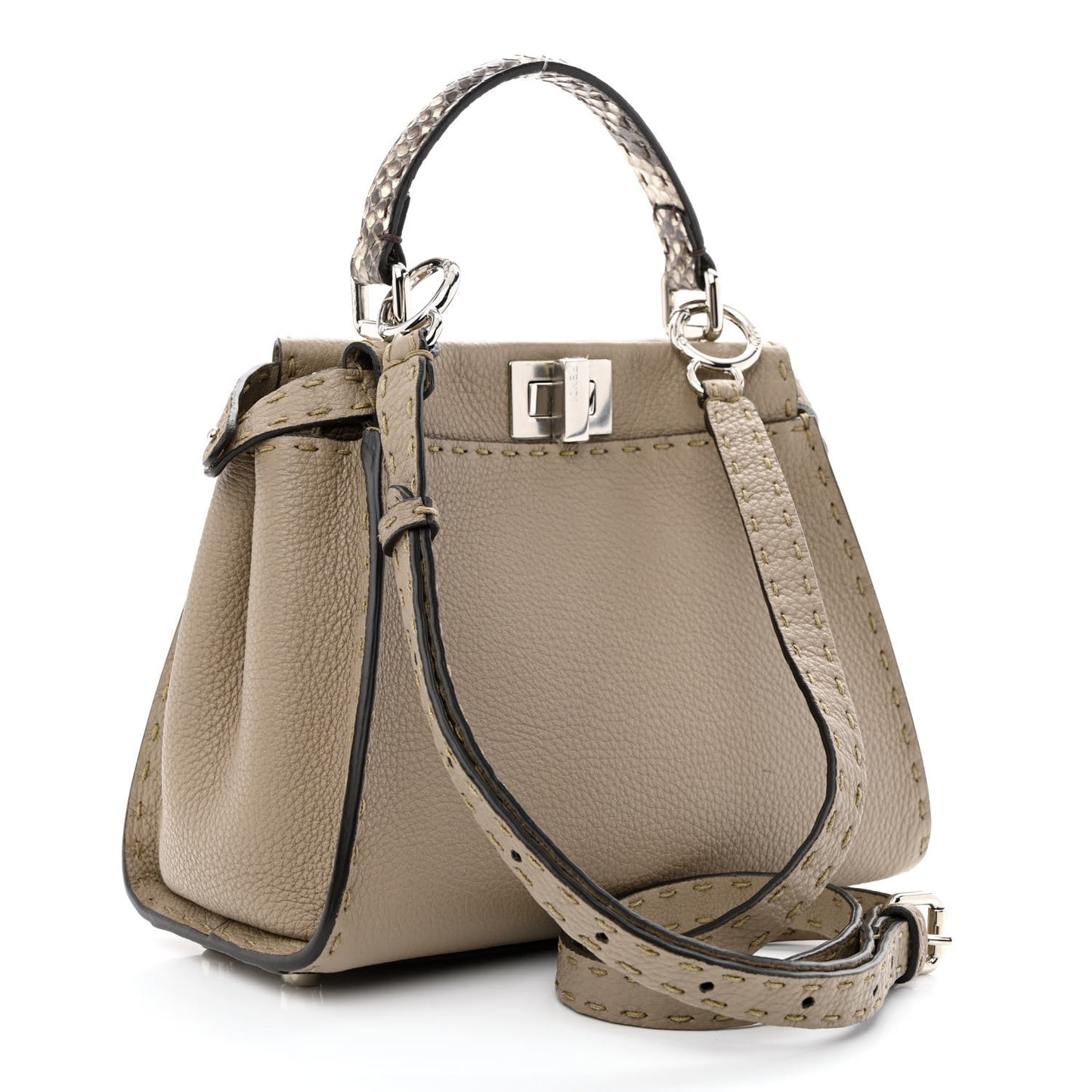 Cuoio Romano Snakeskin Selleria Mini Peekaboo Iconic Satchel Corda White