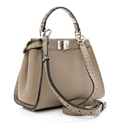 Fendi Cuoio Romano Snakeskin Selleria Mini Peekaboo Iconic Satchel Corda White 3 of 11