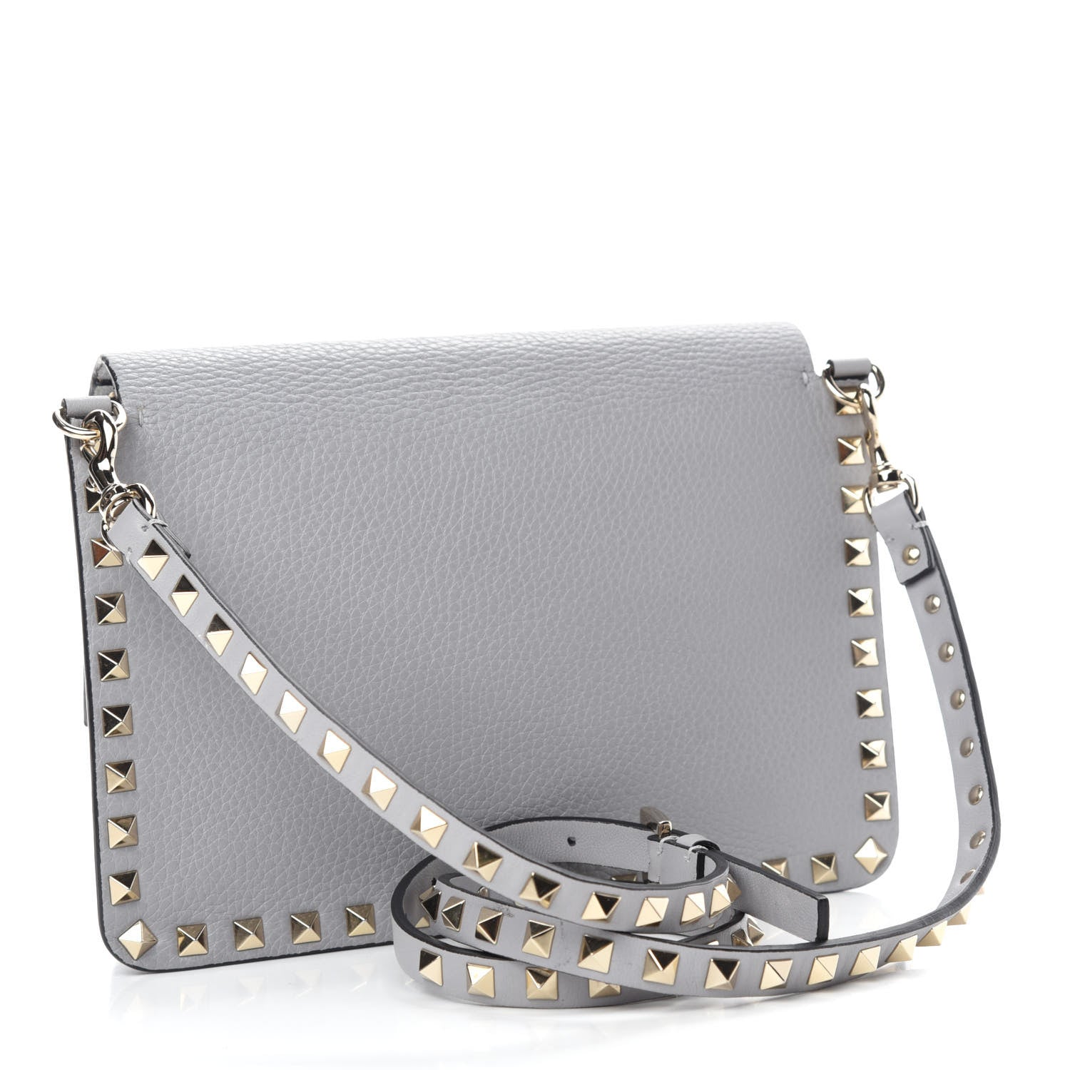 Valentino Garavani Pebbled Calfskin Rockstud Side Slip Crossbody Pastel Grey 3 of 9