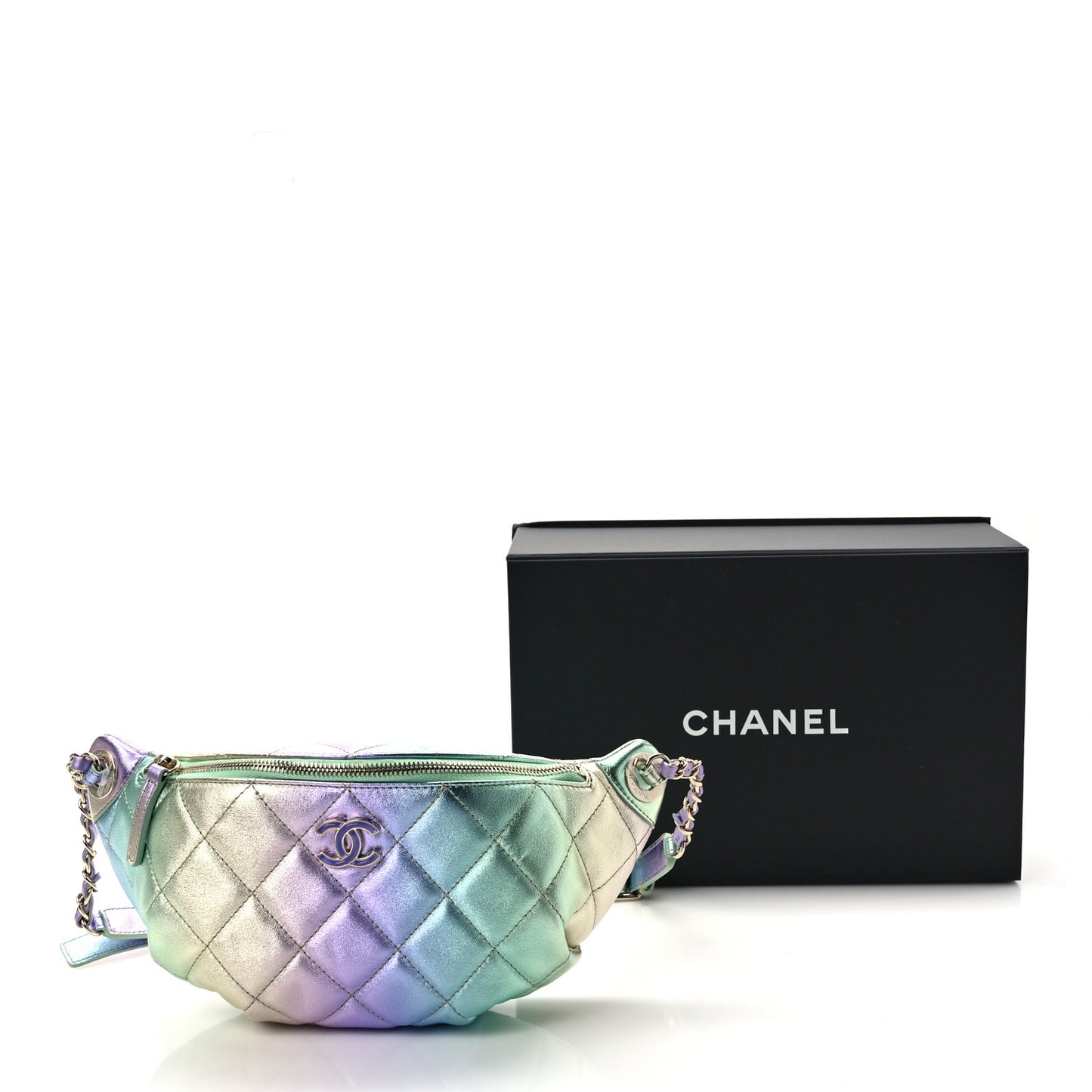 Gradient Metallic Lambskin Quilted Walking Mood Waist Bag Fanny Pack Pink Purple Green