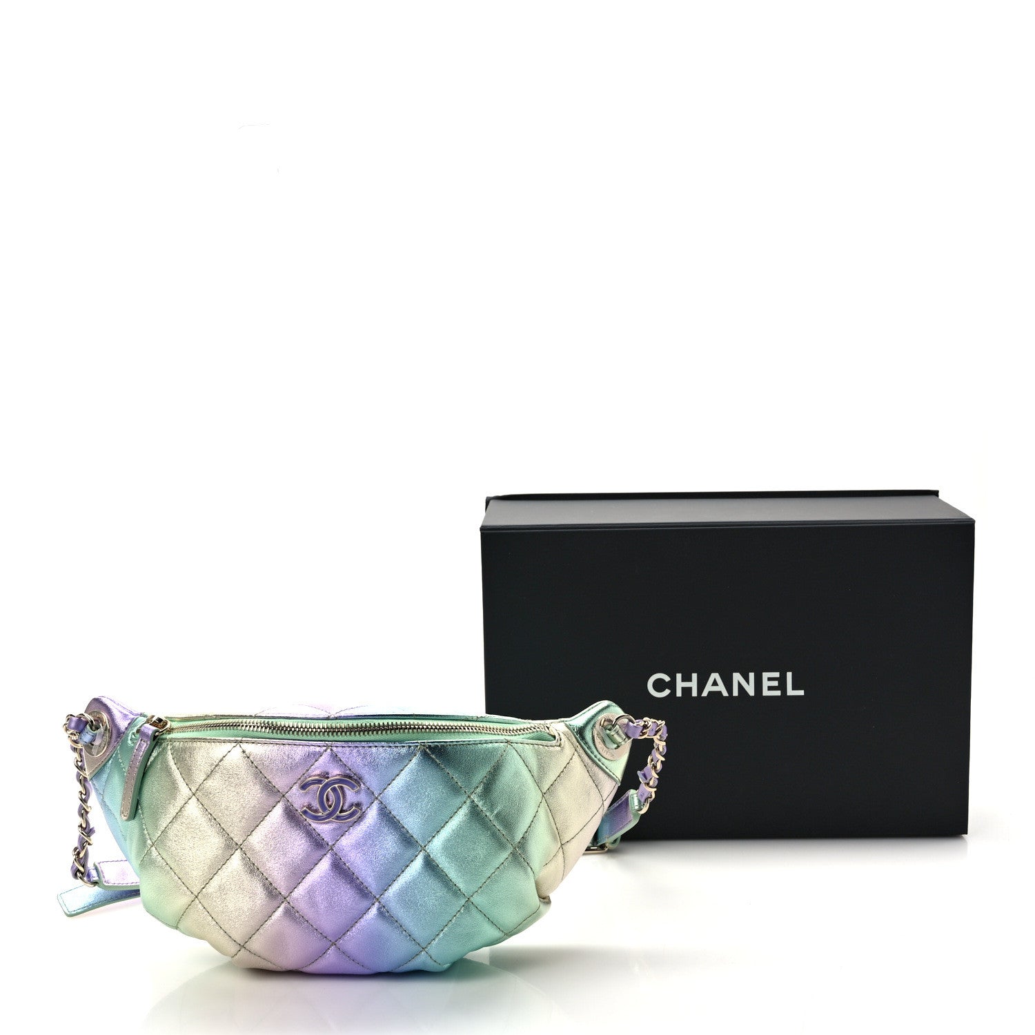 Chanel Gradient Metallic Lambskin Quilted Walking Mood Waist Bag Fanny Pack Pink Purple Green 10 of 10
