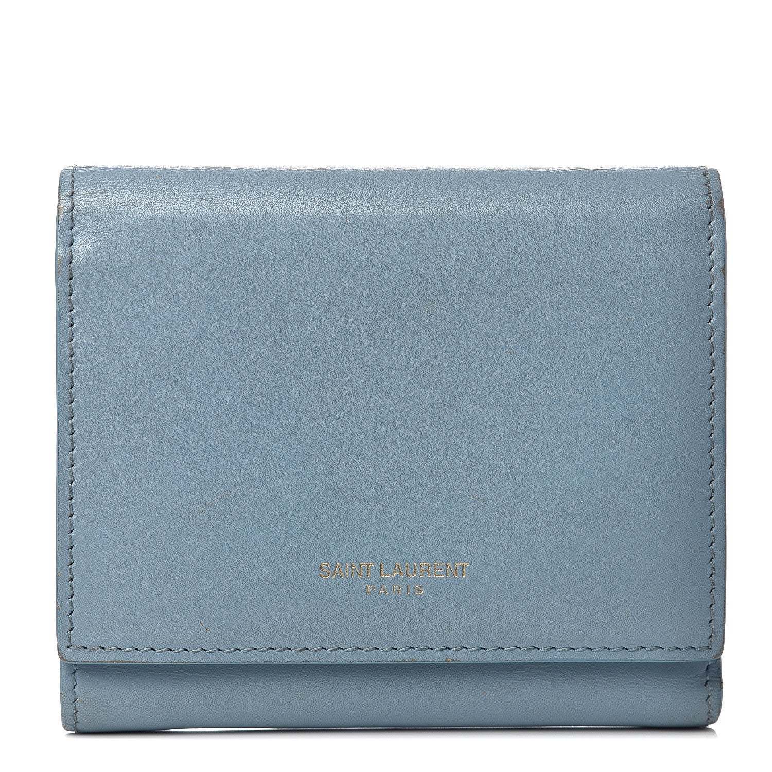 Saint Laurent Calfskin Trifold Wallet Blue 1 of 5