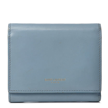 Saint Laurent Calfskin Trifold Wallet Blue 1 of 5