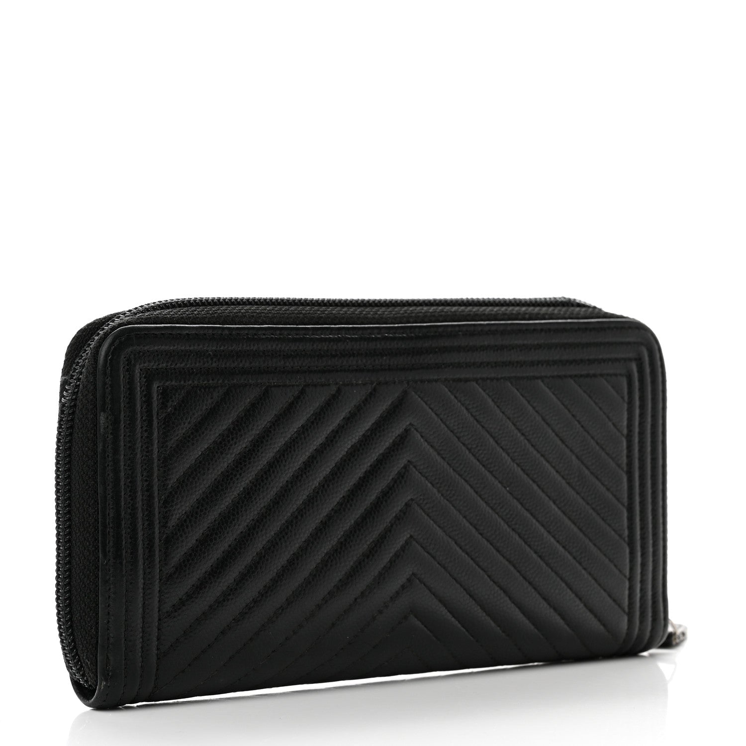Chanel Caviar Chevron Quilted Zip Around Boy Wallet Black 3 of 11