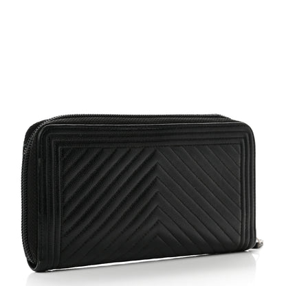 Chanel Caviar Chevron Quilted Zip Around Boy Wallet Black 3 of 11